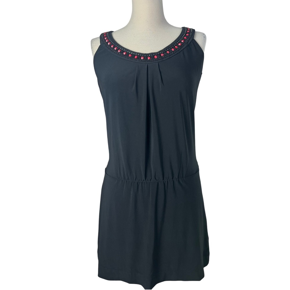 White‎ House Black Market Dress Sheath Beaded Neck Sleeveless Black Small